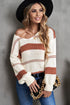 V-Neck Knitted Lantern Sleeve Pullover Sweater